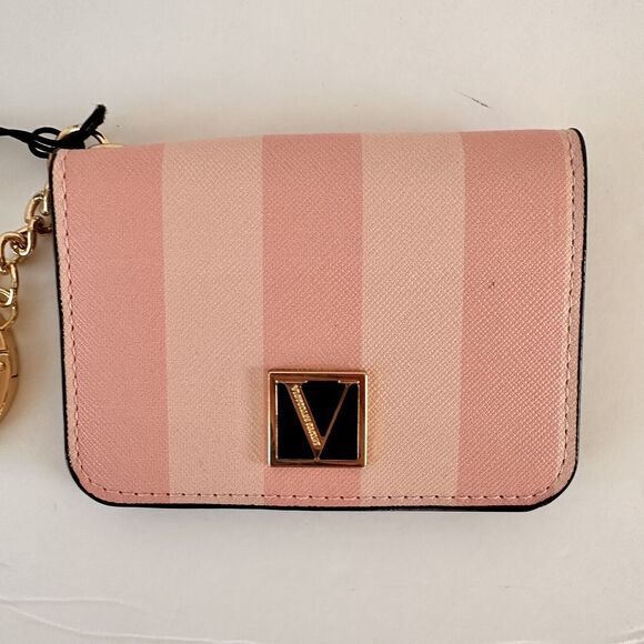 Victoria's Secret Pink Stripe Small Wallet 4 ID & Credit Cards Cash Keychain NWT - Picture 3 of 6